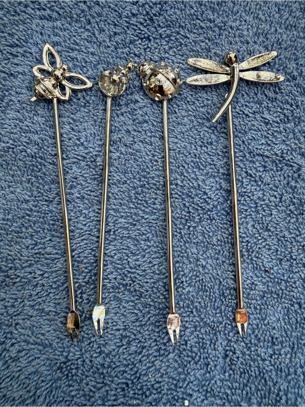 Silver Dragonfly and Bug Cocktail Picks - Set of 4